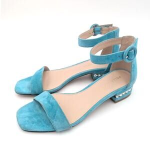 Pelle Moda Nita Ankle Strap Sandal Women's Crystal Trim Aqua Size US6M EU37